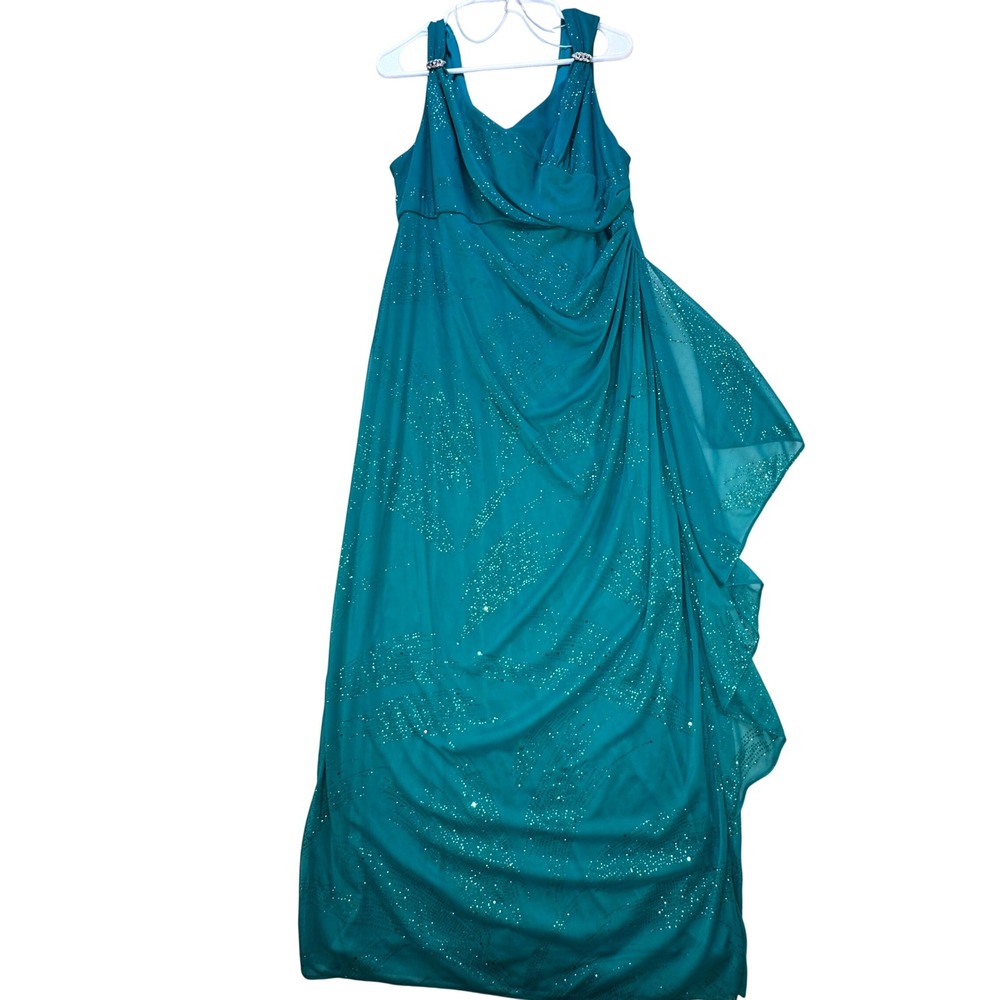 VTG Y2K Ball Gown Womens 16 Teal‎ Glitter Sequins Glam Formal Evening Wear